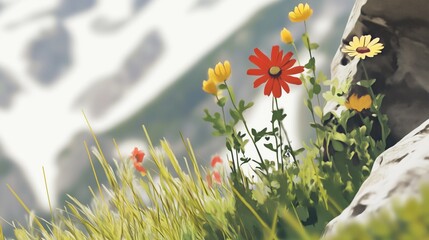 Colorful wildflowers in an alpine meadow generated AI