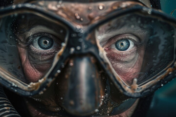 Professional diver exploring underwater life world flora fauna, Generative AI