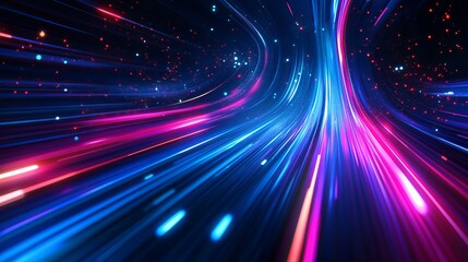 Cinematic tunnel of blue energy light, glowing lines flowing warp speed futuristic technology motion blue background