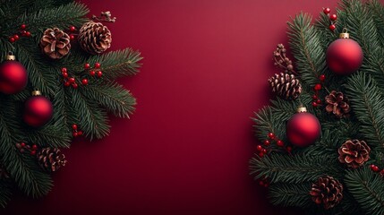 A red background with a Christmas tree on it