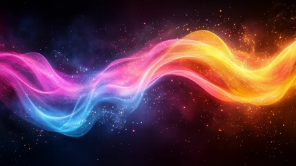 Abstract vibrant waves of colorful light in motion, glowing neon energy with dynamic gradient flow on dark background
