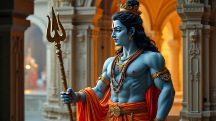 Obraz premium Lord shiva in temple hindu god