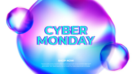 Cyber Monday Banner. E-commerce event promotion background. Online shopping. Vibrant blurred bubbles. Bright color gradients. Vector illustration.