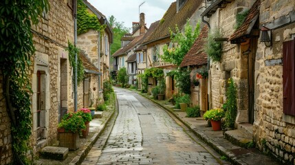 Fototapeta premium Village Street: A quiet, picturesque street in a European village
