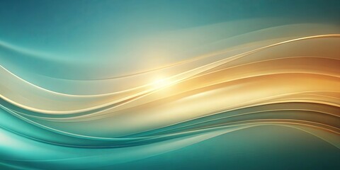 Obraz premium Abstract Background with Wavy Lines and Glowing Highlights in Teal and Gold