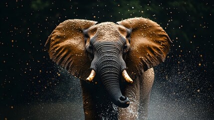 Majestic African Elephant in Thunderstorm with Starry Night Sky