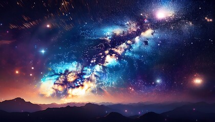 Fototapeta premium A Breathtaking View of the Milky Way Galaxy Showcasing a Night Sky Filled with Twinkling Stars and Vibrant Space Dust, Creating a Stunning Display of Celestial Beauty Against the Infinite Cosmos.