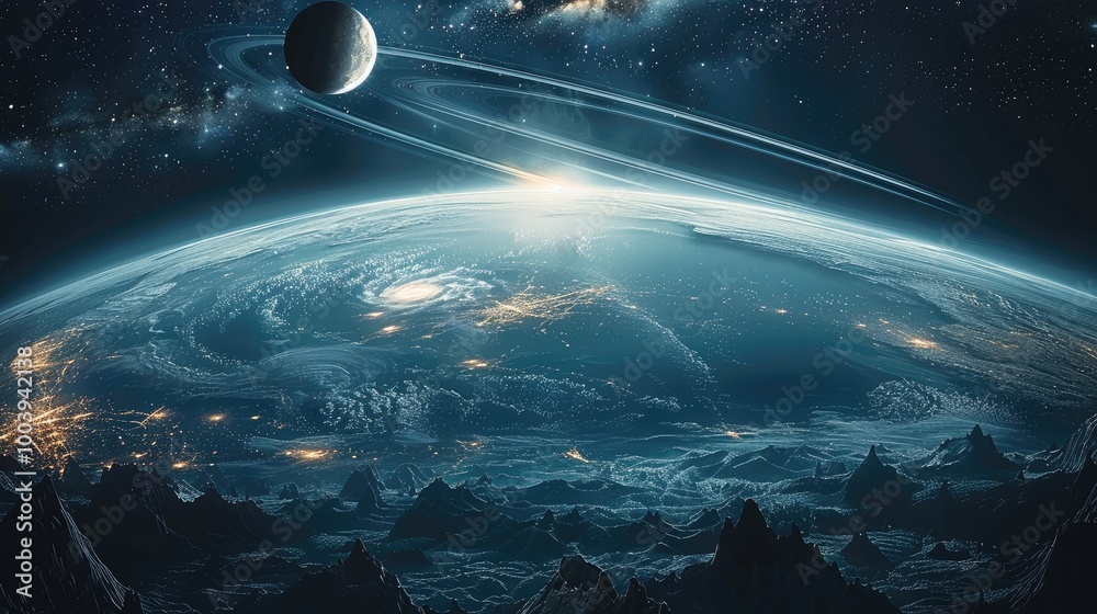 Poster Alien planet floating in outer space.