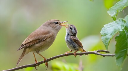 Adorable Songbird Perched on Branch in Lush Green Foliage
