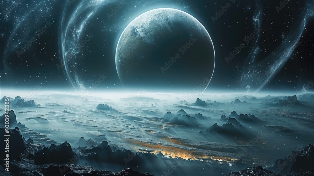 Aufkleber Alien planet floating in outer space.