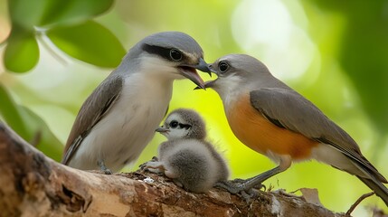 Obraz premium Loving Parental Care of Baby Birds in Spring Nest