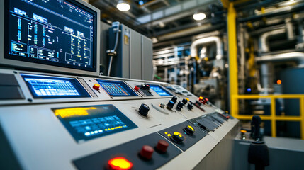  An industrial control panel with operators monitoring production. 