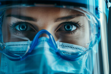 Generative AI illustration of people in biohazard protective clothes suits disinfection pollution gas radioactive elements