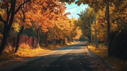 Naklejka premium Winding road through vibrant autumn forest generated AI