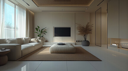 Fototapeta premium Minimalist, cozy and elegant living room.
