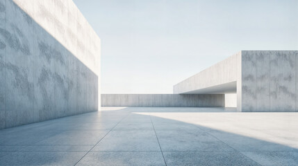 Sunlight illuminating modern empty concrete square
