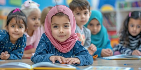 Obraz premium A classroom with children from various ethnic backgrounds learning together