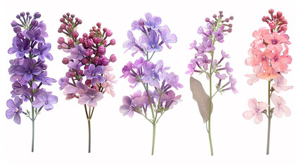 Obraz premium set of lilac flowers isolated on a white background