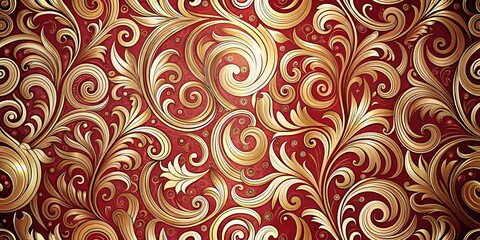 Intricate Gold Swirls on a Deep Red Background, a Luxurious and Elegant Design for Decorative Use