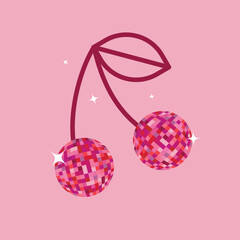 A pink background with a picture of a cherry on it