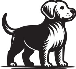 A single dog outline silhouette illustration in white background