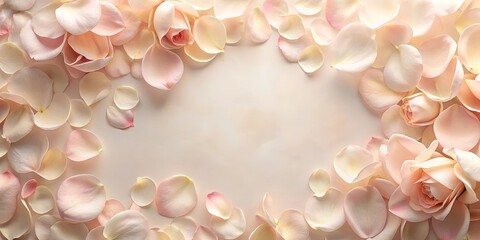 Obraz premium Soft and delicate rose petals scattered on a light background, creating a romantic and elegant border.