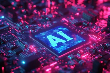 AI chip with neon lights