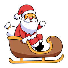 Santa Claus on a sleigh with gifts. Christmas cartoon character. Children's holiday illustration isolated on white background