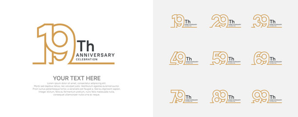Anniversary logo set vector design, brown color for celebration event