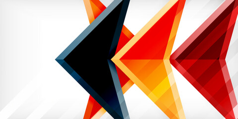 Arrows with 3d effect abstract background. Triangles on light grey backdrop