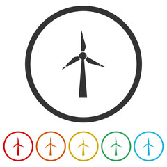 Wind turbine icon. Set icons in color circle buttons