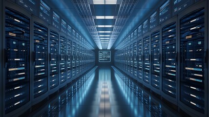 Centrum danych, serwerownia, technologia komputerowa, infrastruktura IT, sieci komputerowe, przechowywanie danych, serwery, chmura obliczeniowa, nowoczesne technologie, przestrzeń serwerowa