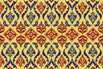 Thai art pattern, Oriental Flora Damask Seamless pattern  embroidery, Indian style.  art ornament print. Design for carpet, cover.wallpaper, wrapping, fabric, clothing