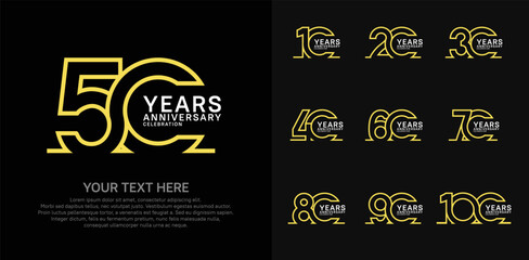Anniversary logo set vector design, yellow and white color for celebration event