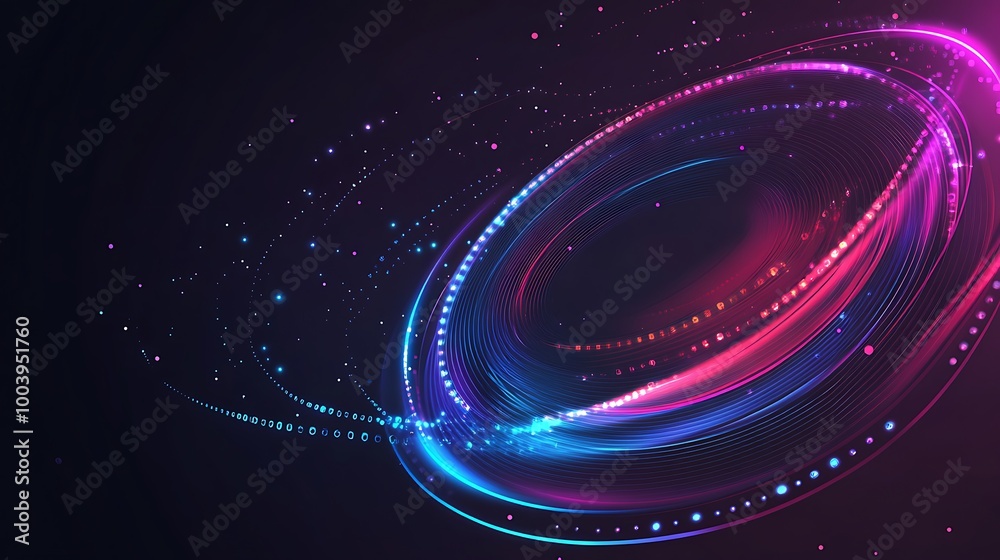 Poster Abstract glowing light circles on a dark background with sparkling particles.