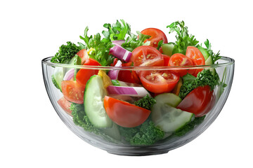 Vegetable salad in a transparent glass bowl on a transparent background