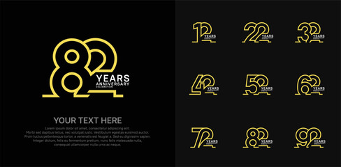 Naklejka premium Anniversary logo set vector design, yellow and white color for celebration event