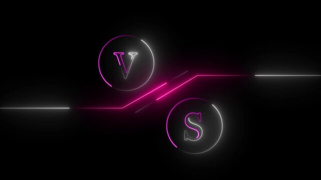 Vs title. Versus screen in neon style.. Neon banner Announcement of two fighters. Competition vs match game, martial battle vs sport. 