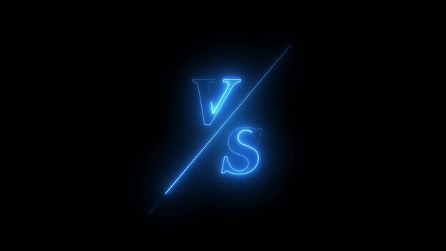 Vs title. Versus screen in neon style.. Neon banner Announcement of two fighters. Competition vs match game, martial battle vs sport. 