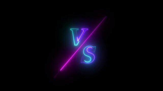 Vs title. Versus screen in neon style.. Neon banner Announcement of two fighters. Competition vs match game, martial battle vs sport. 