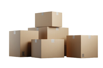 Several cardboard boxes on a transparent background