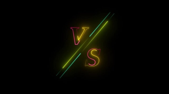 VS versus neon animated versus vs multiplayer co op team with smoky black background 4k looping. Versus screen in neon style.. Neon banner Announcement of two fighters. Competition vs match game.