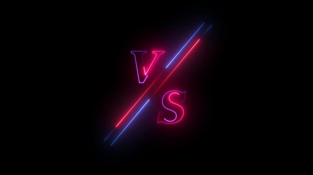VS versus neon animated versus vs multiplayer co op team with smoky black background 4k looping. Versus screen in neon style.. Neon banner Announcement of two fighters. Competition vs match game.