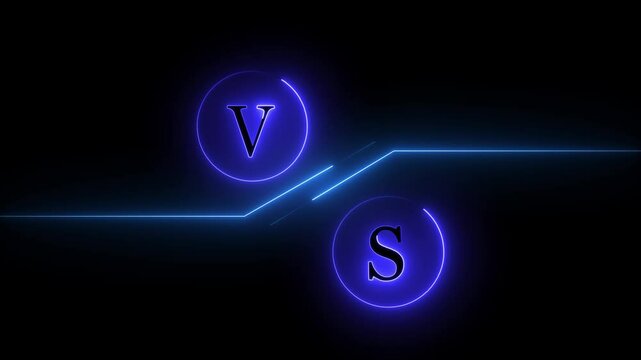 VS versus neon animated versus vs multiplayer co op team with smoky black background 4k looping. Versus screen in neon style.. Neon banner Announcement of two fighters. Competition vs match game.