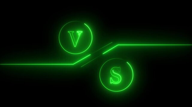 VS versus neon animated versus vs multiplayer co op team with smoky black background 4k looping. Versus screen in neon style.. Neon banner Announcement of two fighters. Competition vs match game.