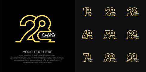 Anniversary logo set vector design, yellow and white color for celebration event