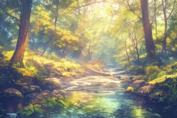 Obraz premium Tranquil Forest Stream with Soft Light