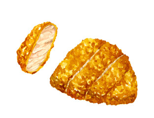 とんかつ　料理・食べ物の手描き水彩イラスト素材