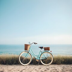 Fototapeta premium Biking by the Sea: Enjoying Nature's Beauty under a Blue Sky