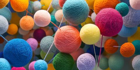 Colorful Wool Balls Connected by Threads